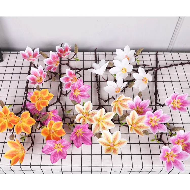 Wholesale 5 Heads Latex Magnolia Artificial Magnolia Stem Artificial Magnolia Flower Bundle