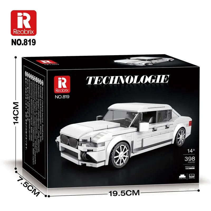 Super Racing White Car Building Blocks 398PCS MOC Plastic DIY Sport Model 1:24 Scale Adults Kids 5 7 Years ABS Box Brick Toys