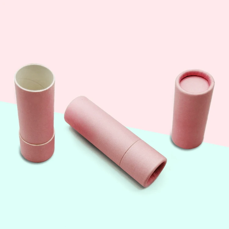 Cardboard Containers Cylinder Eco Friendly Pink Kraft Paper Tubes For Lip Balm Lipstick Packaging
