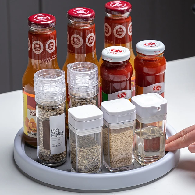 Kitchen multifunctional condiment spice storage tray circular tray 360 rotating seasoning rack