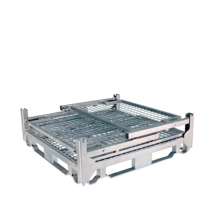 Foldable Hot Dip Galvanizing Pallet Containers Metal Box Wire Mesh Heavy Duty Storage Cage