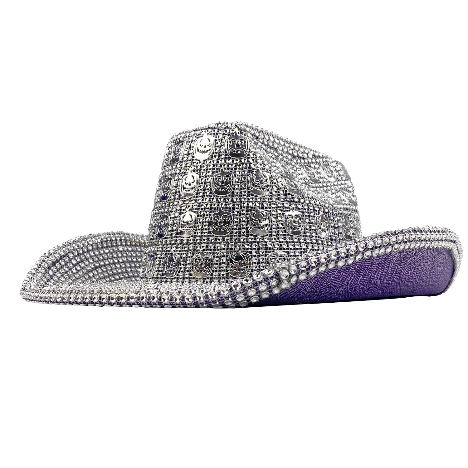 Cowboy Hat Glitter Sparkly Cow Boy Hat Women Men Pumpkin Rhinestone Cowgirl Hat for Halloween Costume