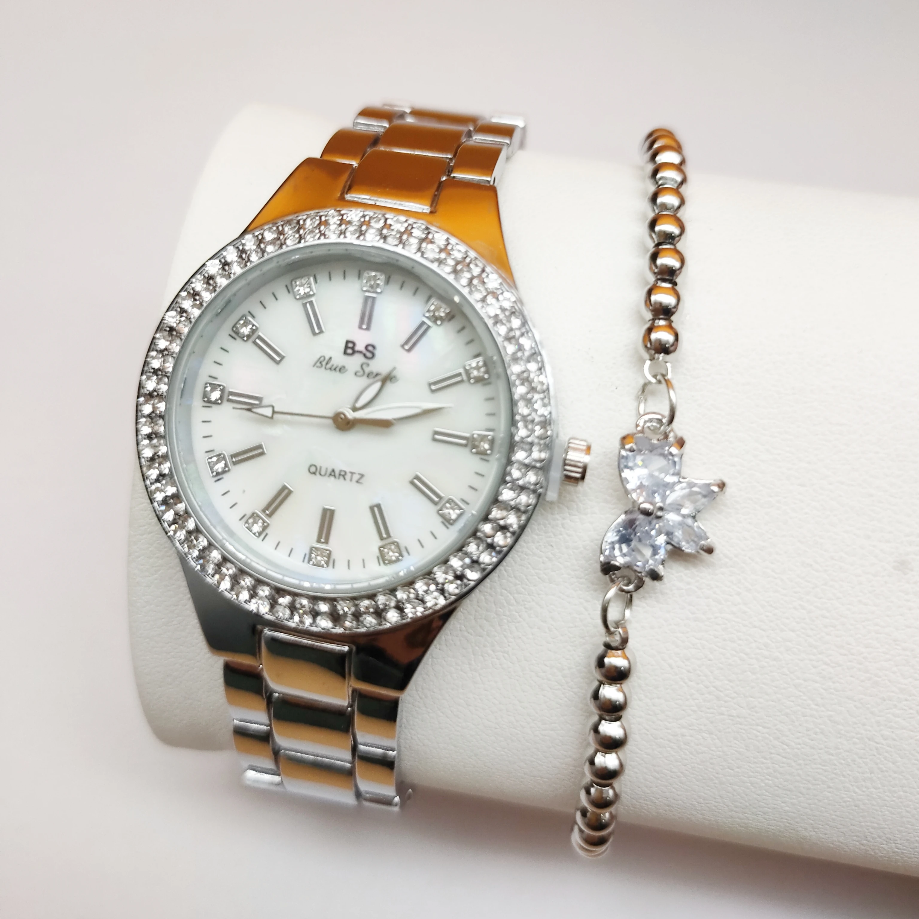 Ladies Wrist Watches Dress Gold Watch Women Crystal Diamond Watches Bracelet Set Stainless Steel Silver Clock Women WW058