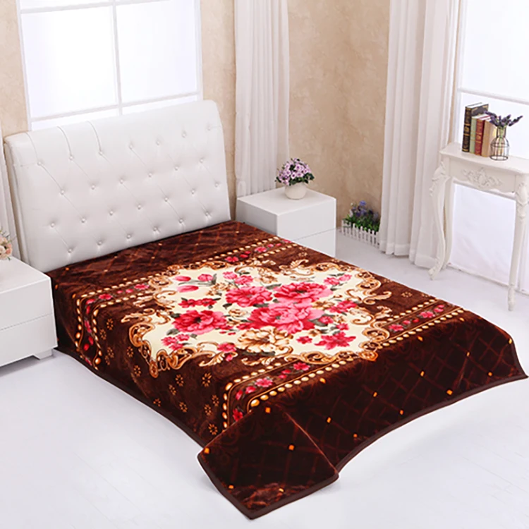 Otsukeori Floral Design Korean Mink Blankets Wholesale Cheap Fleece Short Pile Raschel Blanket For Bedroom