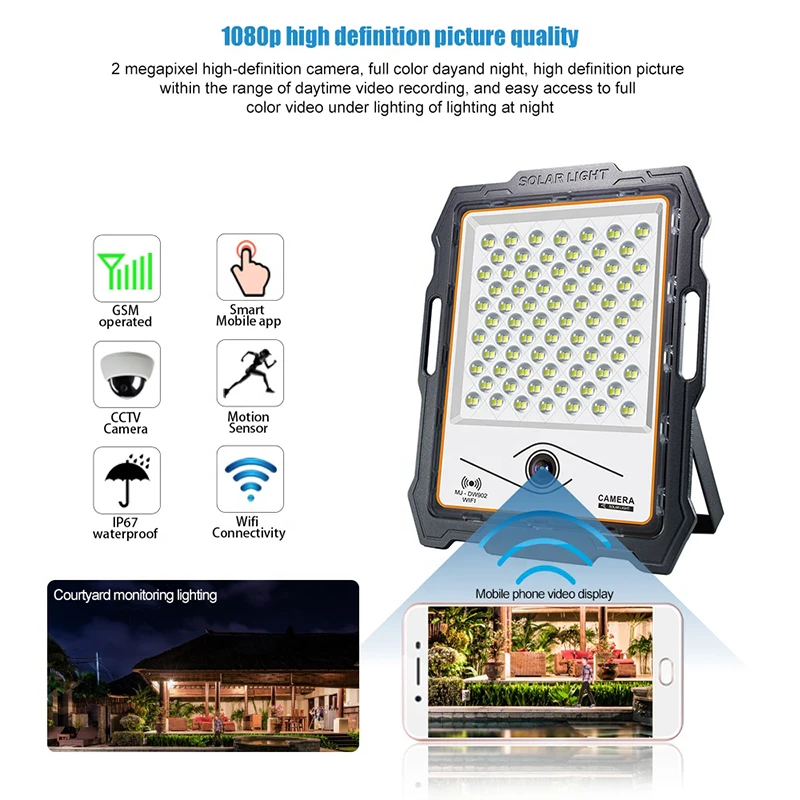 IP67 Outdoor Solar Powered Panel Motion Sensor Flood light 200w 300w CCTV Security Camera 100w
