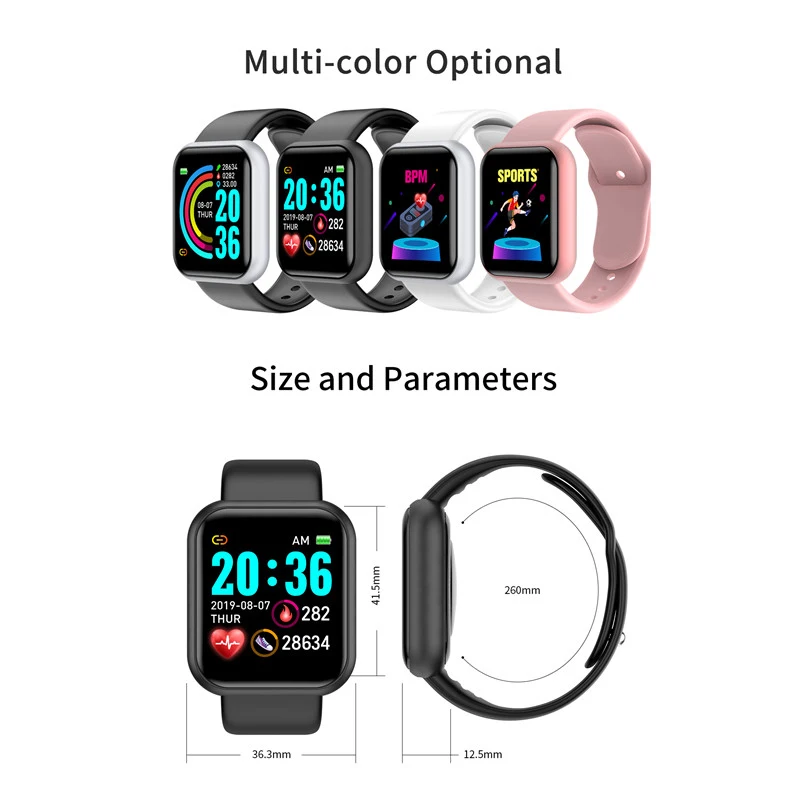 Y68 Smart Watch Men Women Blood Pressure Heart Rate Monitor BT Fitness D20 Watch Smart Bracelet For Android IOS