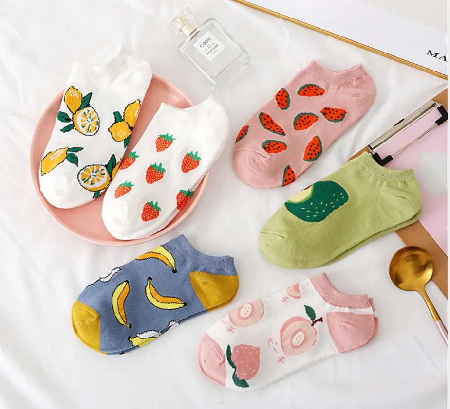 
Cute Short Socks Cartoon Fruit Woman Invisible Ankle Socks Funny Female Designer Cotton Girls Banana Lemon Strawberry Kawaii 