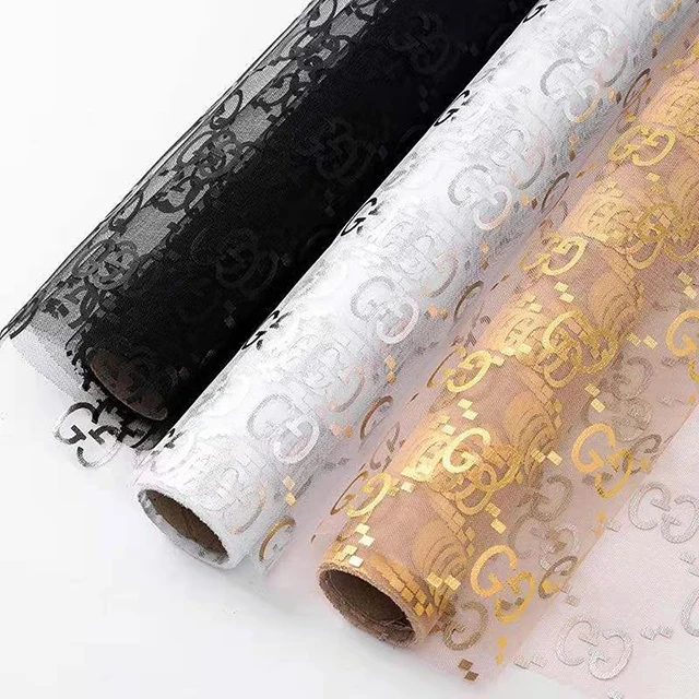 custom logo gift rose bouquet packing printing waterproof transparent korean tissue flowers wrapping paper packaging for floral