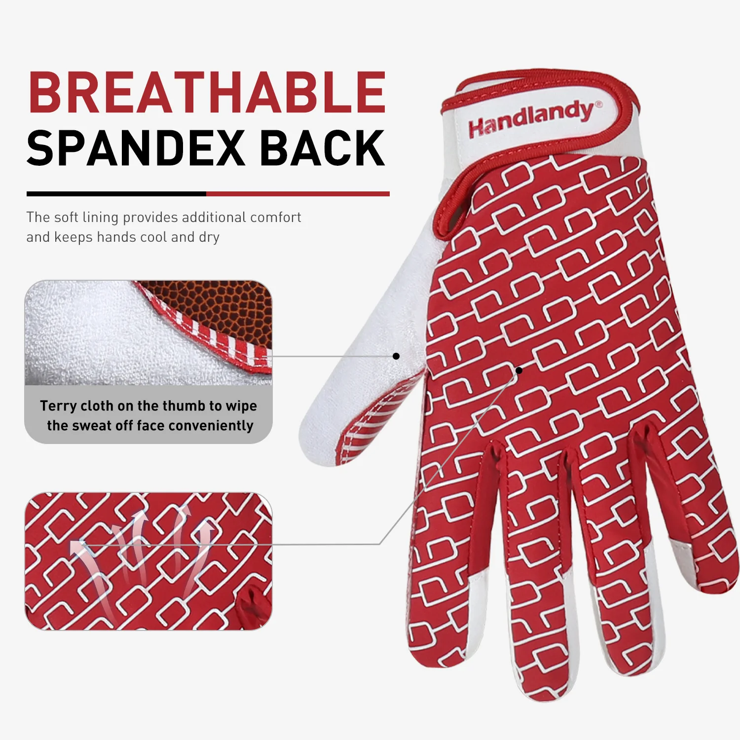 Handlandy best sell red Synthetic Leather Fully silicone coating  Palm Anti-slip American football gloves