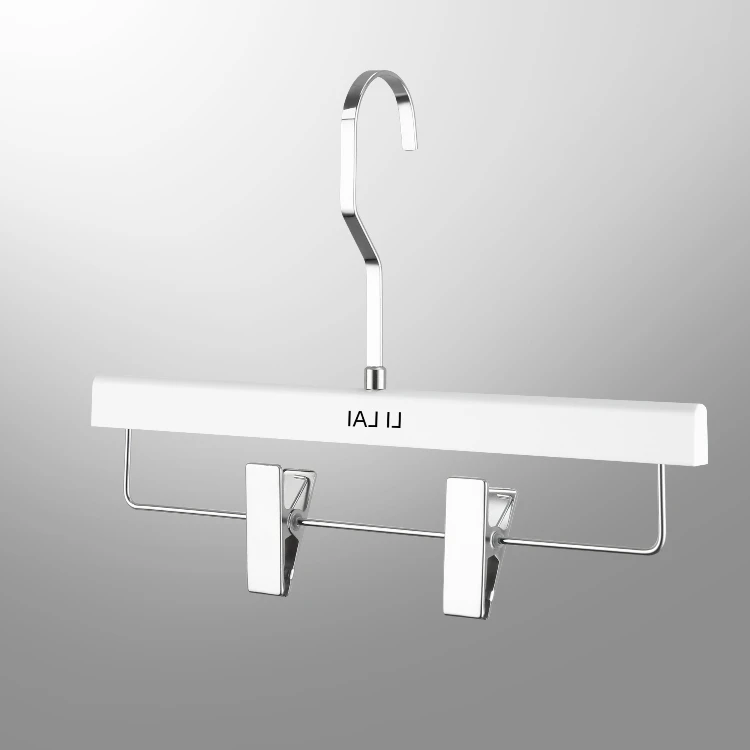 Popular Acrylic Dress Hangers Durable White Solid Acrylic Pant Hanger with Power Gold Clips