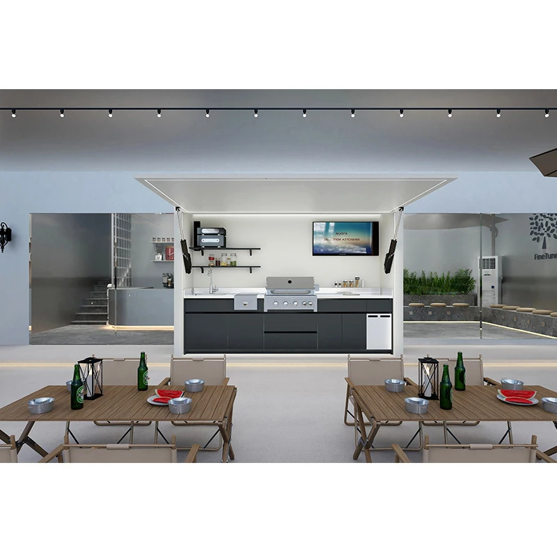 Full stainless steel outdoor kitchen bbq island with pizza oven/fridge/bbq grill
