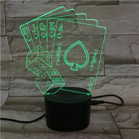 
New Arrival 3D Illusion Lamp Portable Wireless Speaker Nightlght Poker Dice Design Battery Operated Night Light With Speaker 