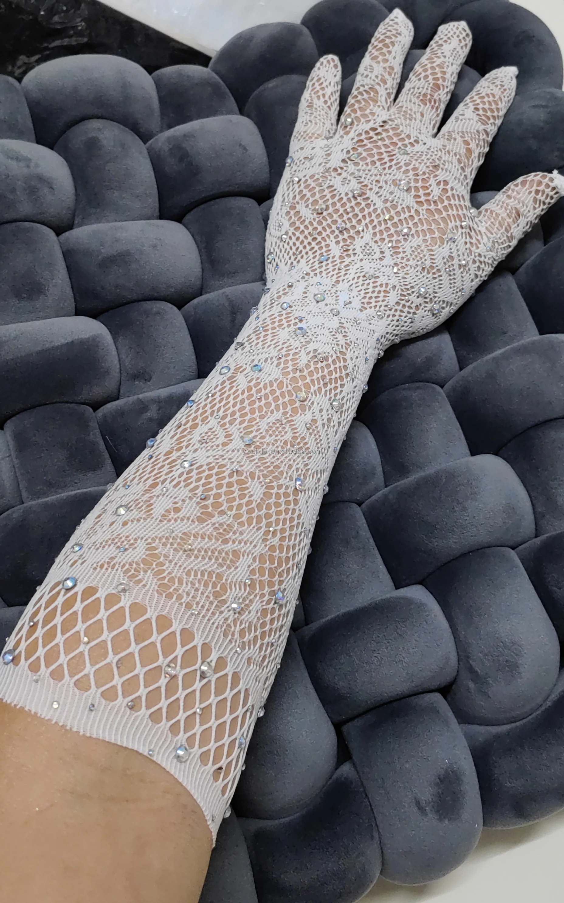 Black Nude Net Mesh Arm Sleeve 80s Opera Glitter Gloves