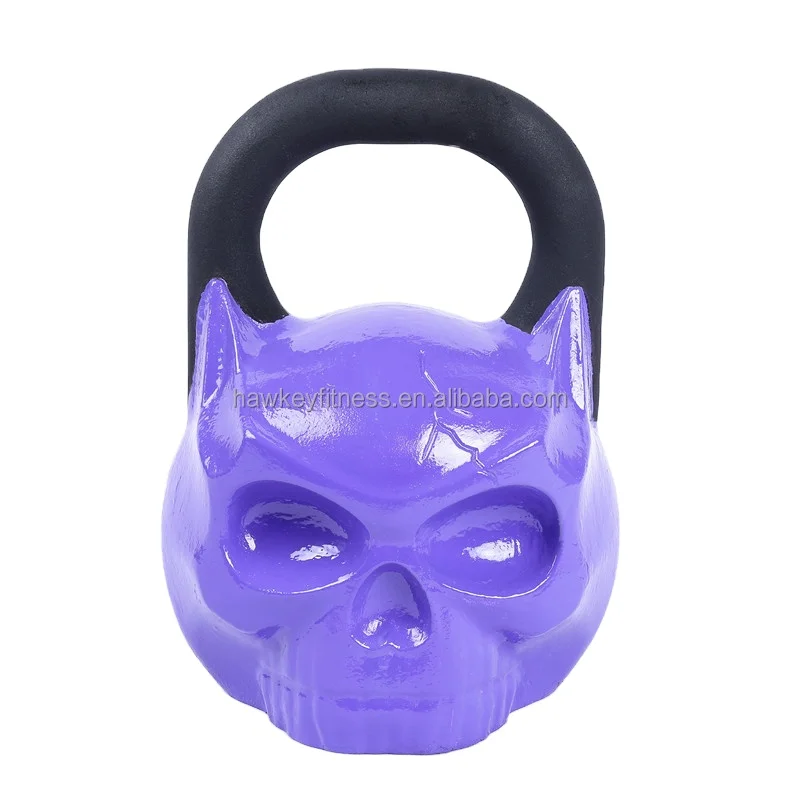Painting Weight Lifting Cast Iron Kettlebell with skullface