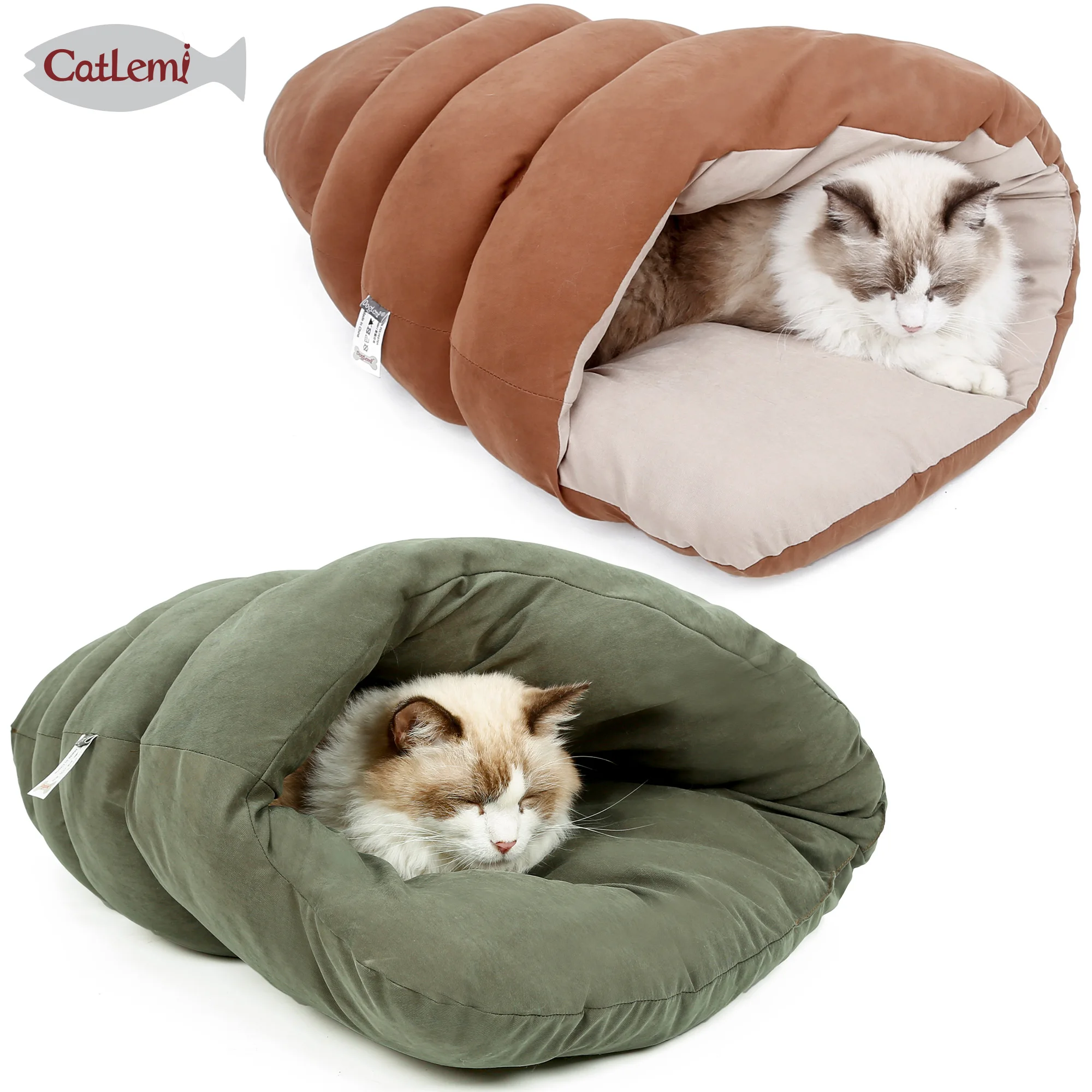 Cuddle cat snail bed cave winter cute ,Sleeping cozy covered cat & small dogs cushion bed house