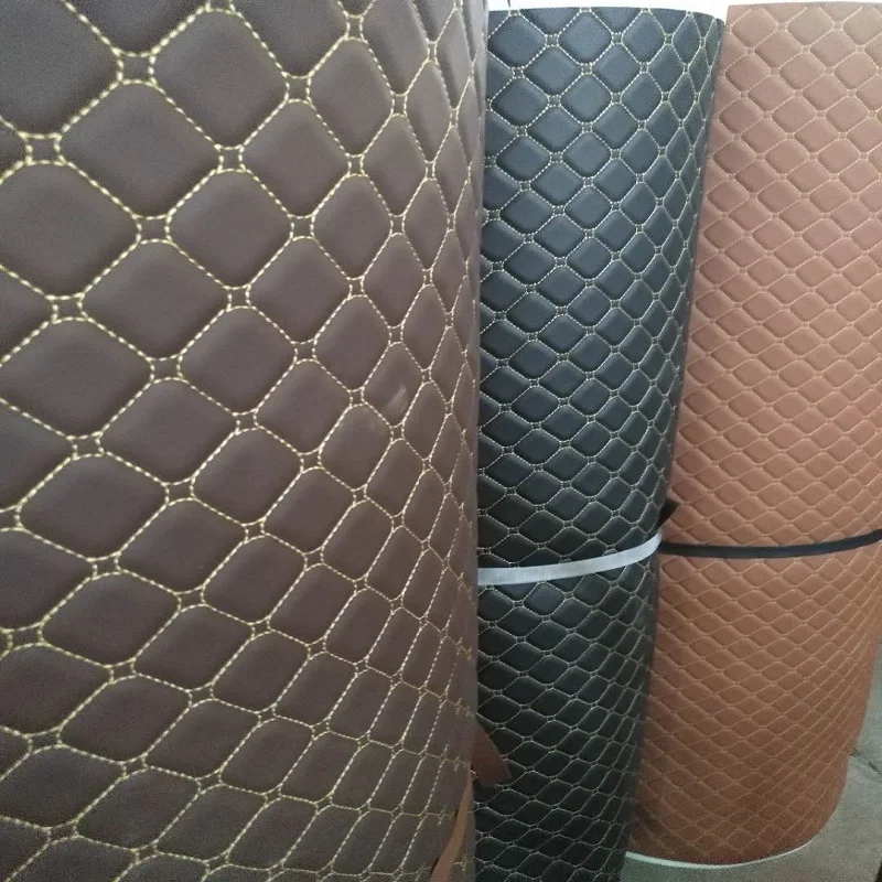 diamond sponge quilted embroidery leather fabric with stitching