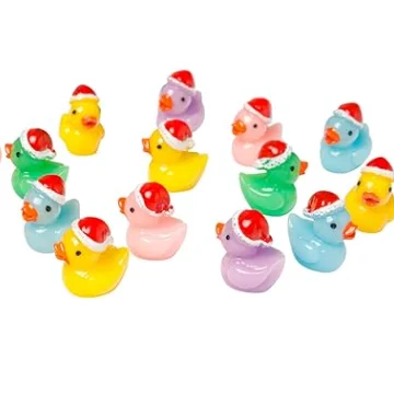 Hot New Products Christmas Miniature Glowing Duck Toys Mini Resin Ducks Wearing Christmas Hats Yard Garden Decor Water
