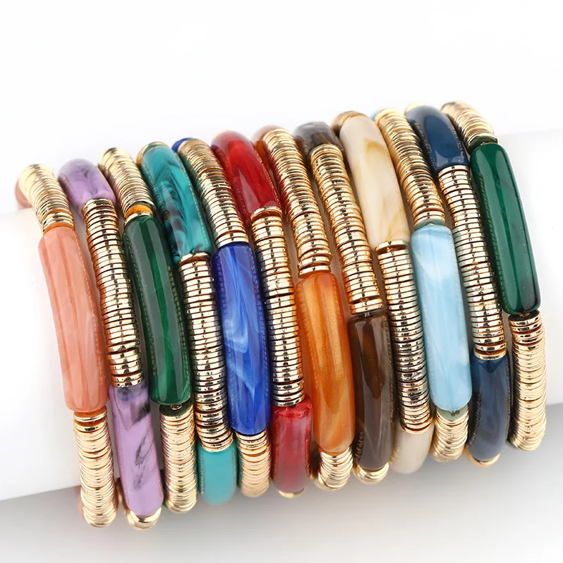 Wholesale Colorful Beaded Bracelet Bangle Acrylic Boho Bracelet for Women Girls Gift