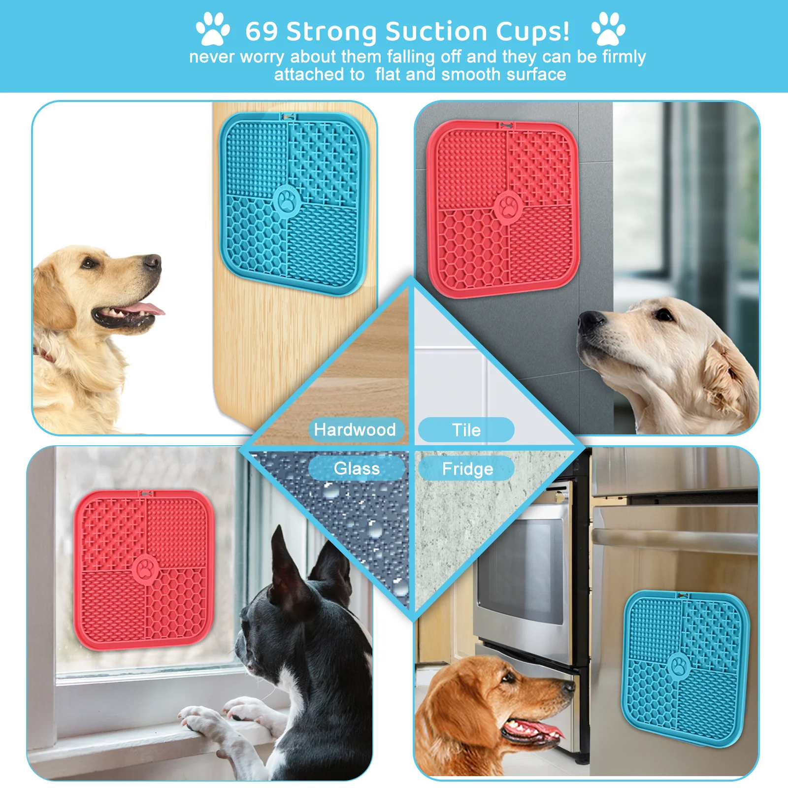 Custom Dog Lick Mat Silicone Lick Pad Anxiety Relief Slow Feeder Dog Bowls with Suction Cups