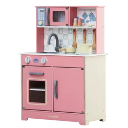 Natural Wooden Pretend Toy Eco-friendly Solid  Wood 19pcs Nunukids  Kitchen Set Cooking Cabinet Toy for Toddlers
