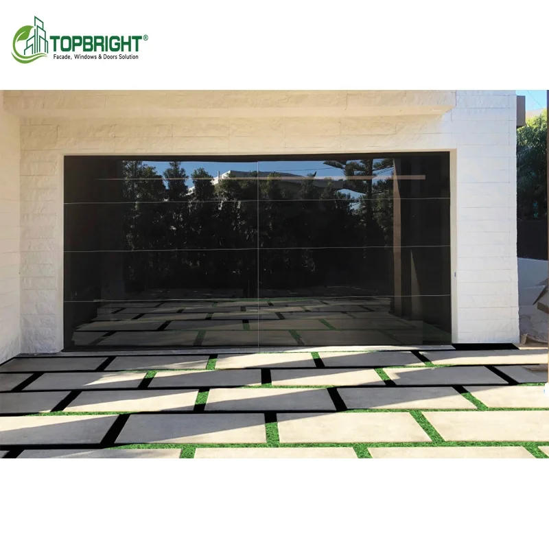 Luxury Impact Tempered Aluminum Alloy Glass Frameless Garage Door Modern Insulated Commercial Glass Garage Doors for Homes