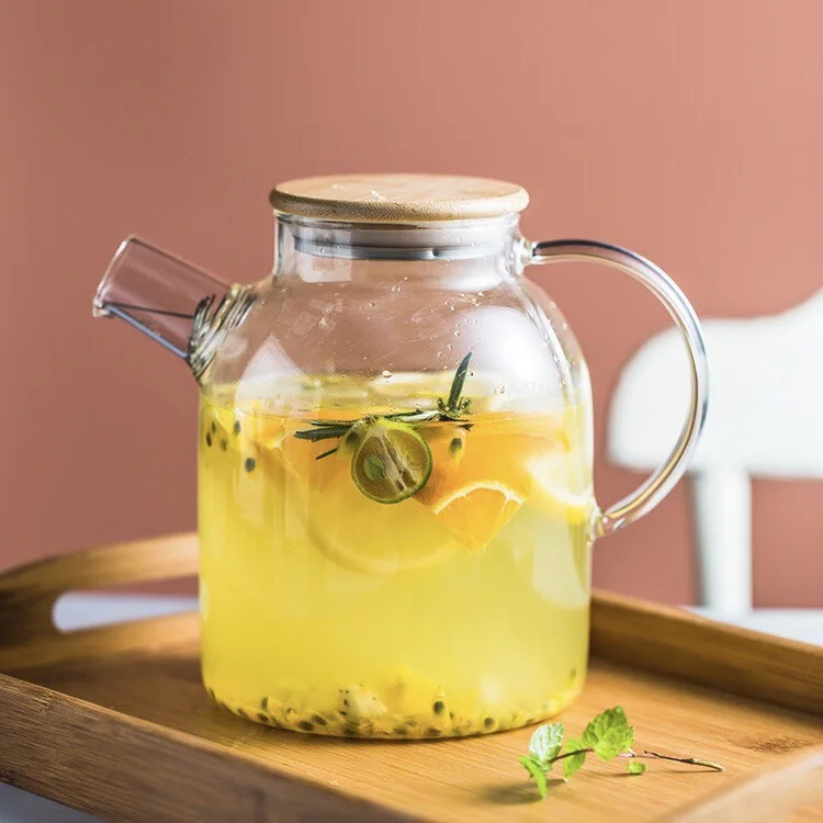 Hot Sale 1000ml 1800ml Borosilicate Glass Teapot Set With Glass Handle And Bamboo Lid
