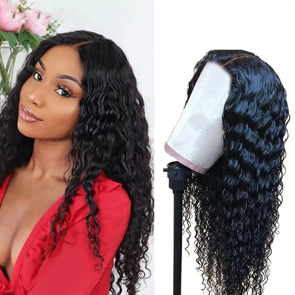 Full Virgin deep wave lace front wig Lace Closure Human Hair Wig Braided hair