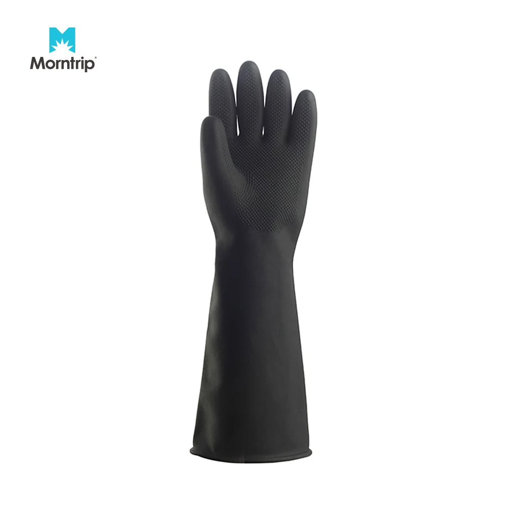 18 inch Long Durable Black Household Acid Alkali Oil Protection Industrial Safety Heavy Duty Chemical Resistant Latex Gloves