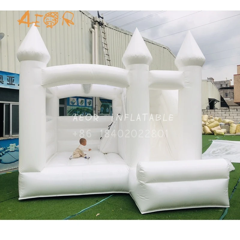 Commercial  inflatable Comic bounce house for sale jumping castle All White moonwalk with slide