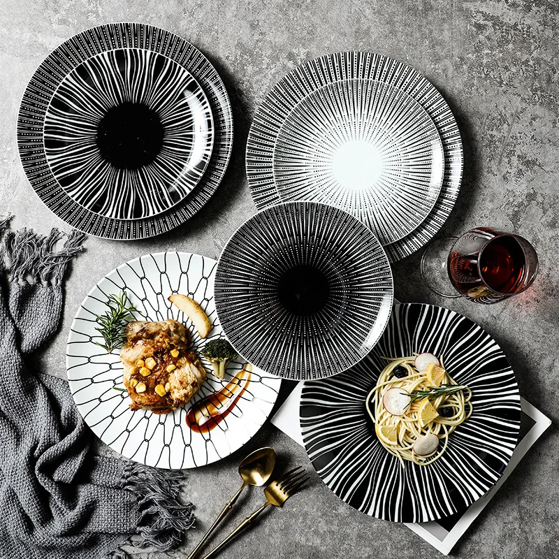 Modern Geometric Style  Household 8/10-Inch Charger Ceramic Dinner Plates Serving Dishes Sets Home Decoration Dinnerware