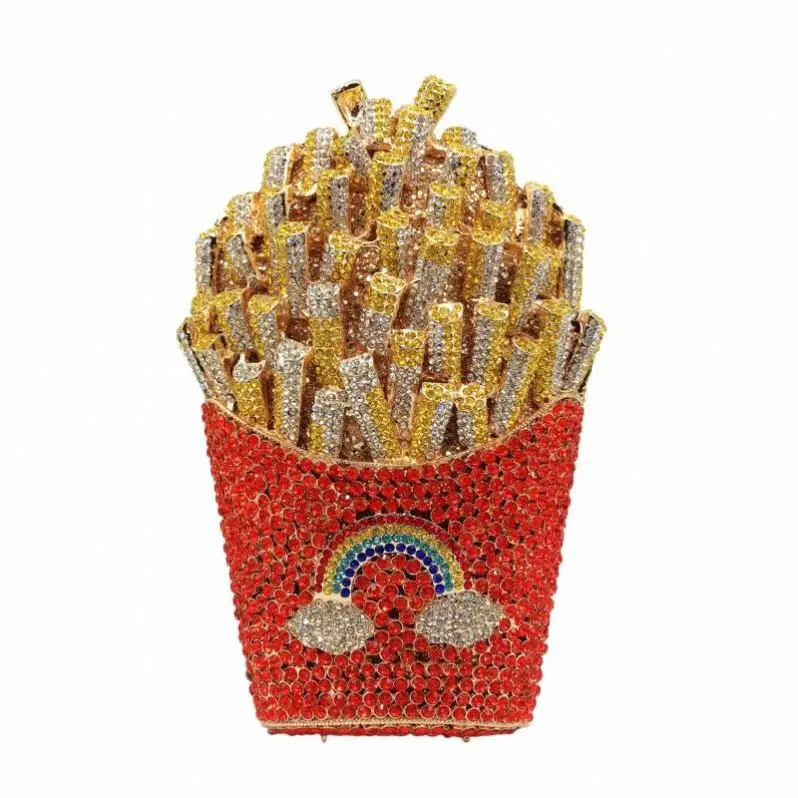
New Wedding Party Handbags and Purses Sparkling Crystal French Fries Chips Minaudiere Clutch Women Evening Bags 