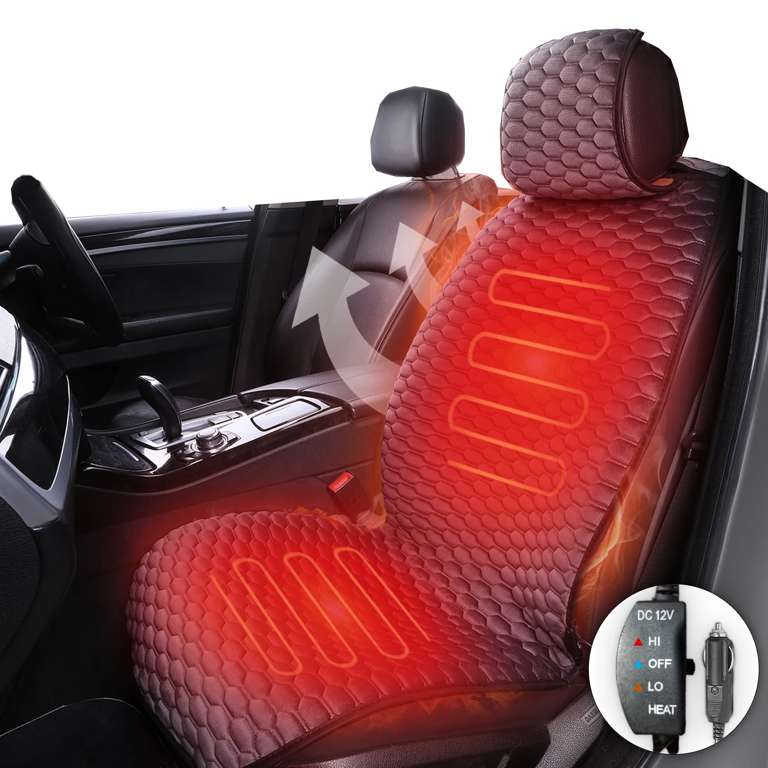 Luxury 12V Safe Heated Front Kits Car Seat Cover Seat Cushion For toyota camry yaris bmw kia