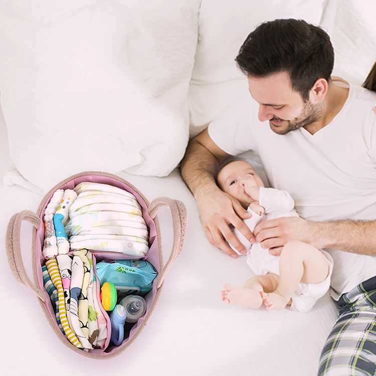 Low MOQ Detachable Colorful Cotton Rope Mommy Nappy Organizer Bin Bag Diaper Storage Caddy with Handle for Home Car or Stroll