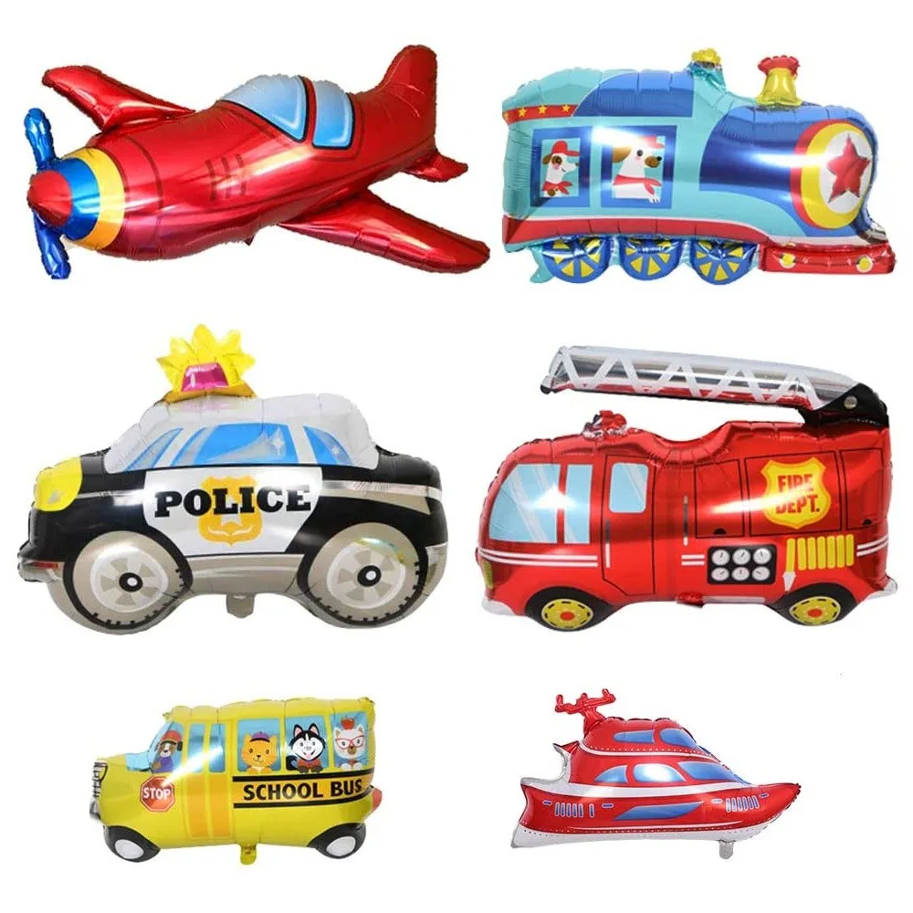Transportation Birthday Decoration for Boys Happy Birthday  Foil Balloons Transport Vehicles Cake Topper Kids