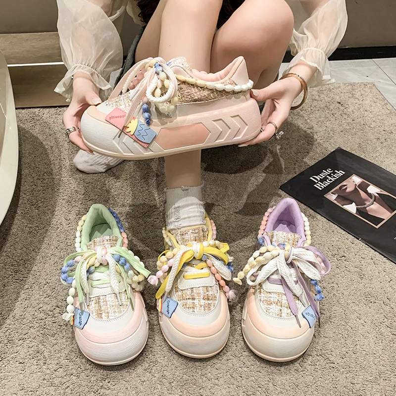 IDOIT Frayed Trim Chunky Shoes Platform Sneakers For Women Designer Shoes Hip Hop Girl Platform Sneaker Woman Distressed Shoes