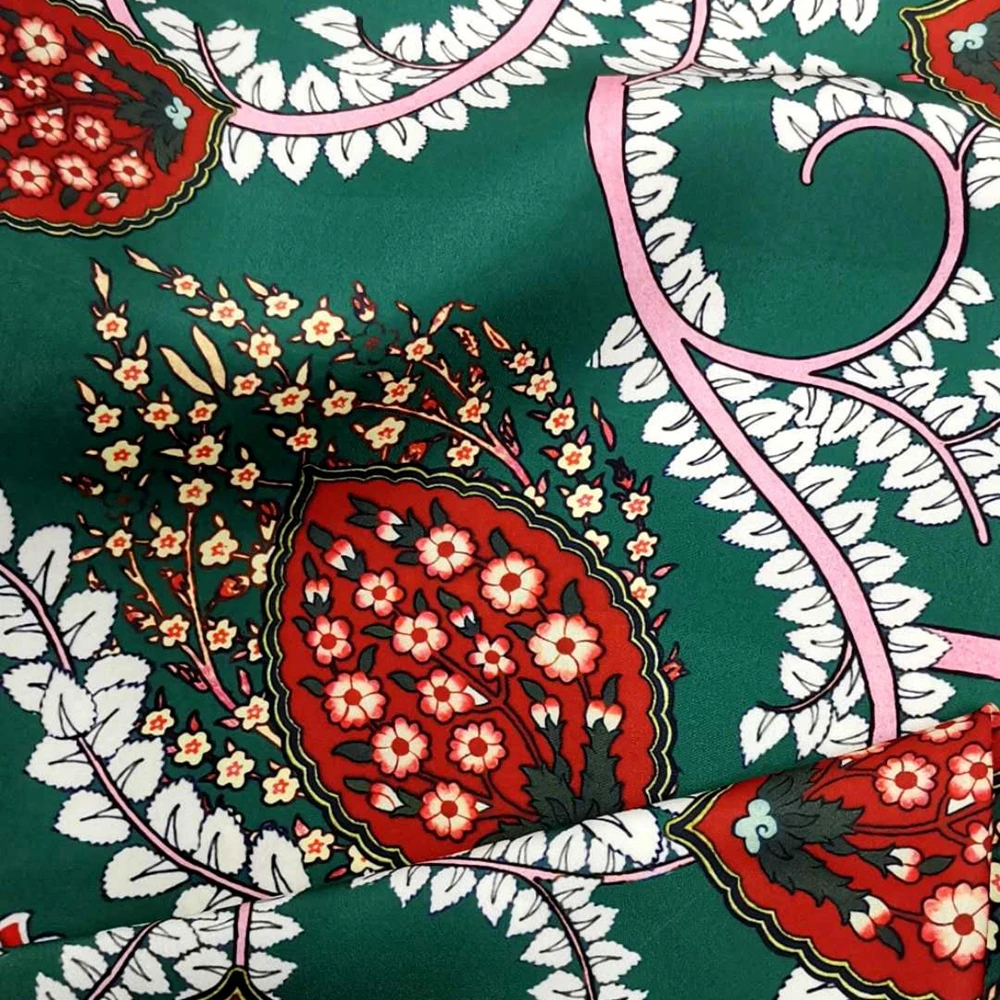 new style satin fabric with 100%polyester dark flowers foreign trade pattern for garment