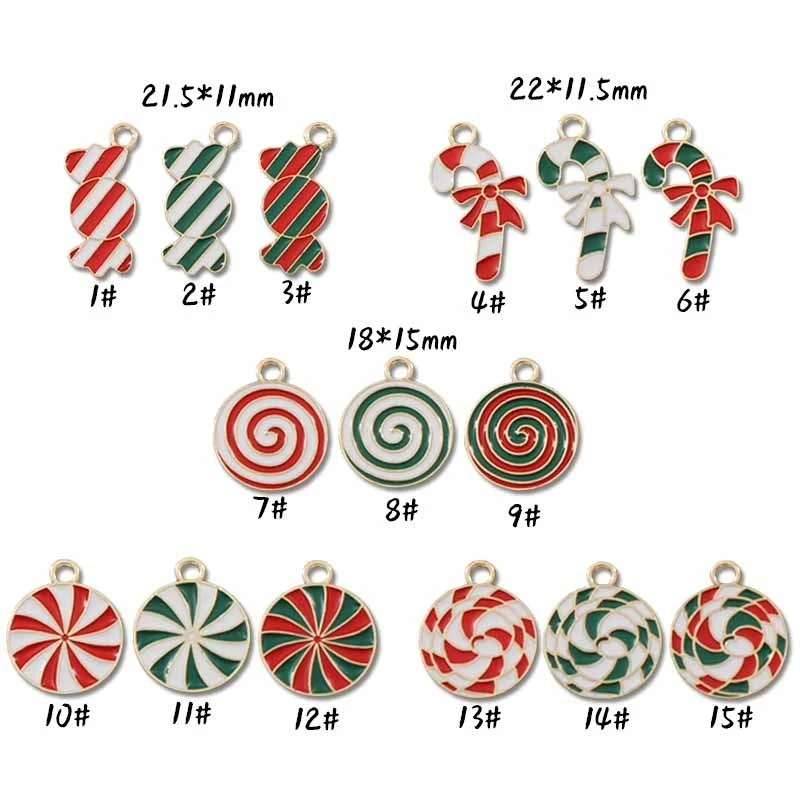 Candies Christmas Candy Charms Bulk Flatback Round Holiday Charm Alloy Enamel Dangle Red Gold Plated Charm