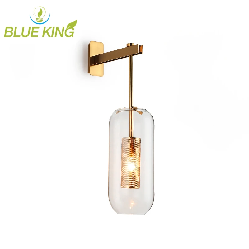 Nordic modern plated golden iron surface mount wall light bedside hotel glass hallway wall sconce outside wall lights garden