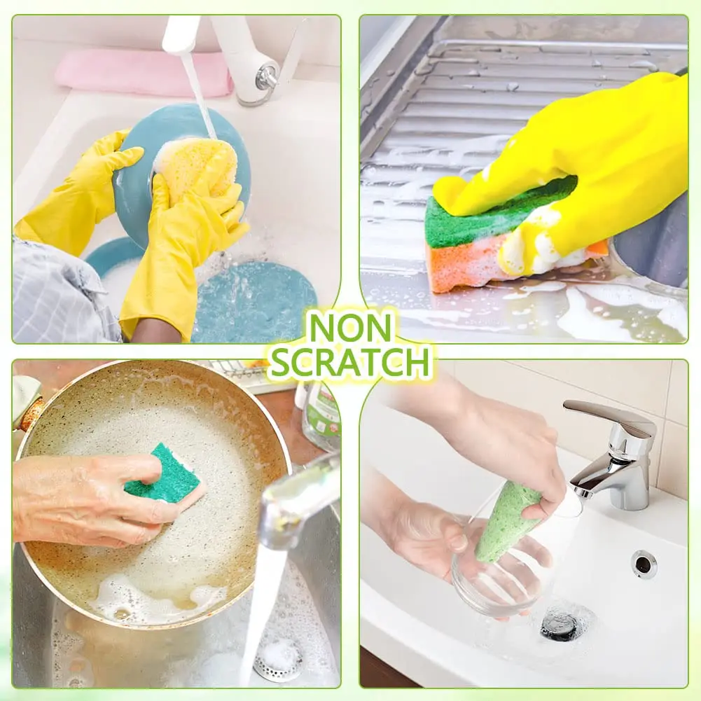 Cellulose Sponges Natural Non-Scratch Cleaning Scrub Sponges for Kitchen and Household Compressed Dish Washing Sponge