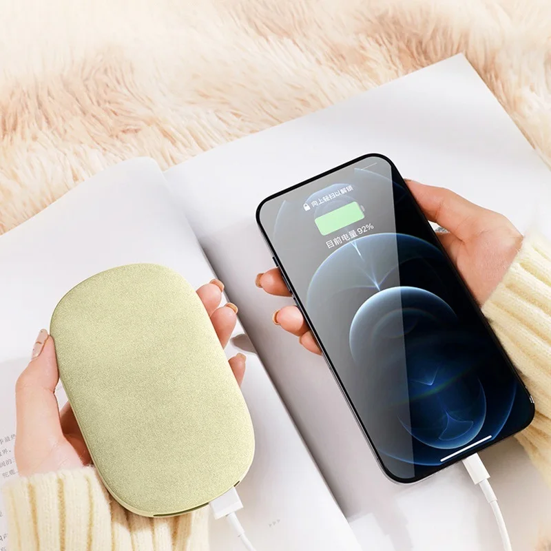 2 In 1 Mini Plush Surface Portable USB Charging Graphene Smart Warmer Heater For Warm Hand Home Travel With Display Power Bank