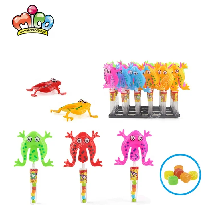Plastic colorful jumping frog toy candy for kids