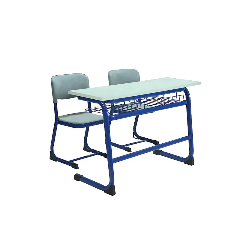 kids school furniture assemble plastic metal steel 2 seat double student study primary school desk and chair