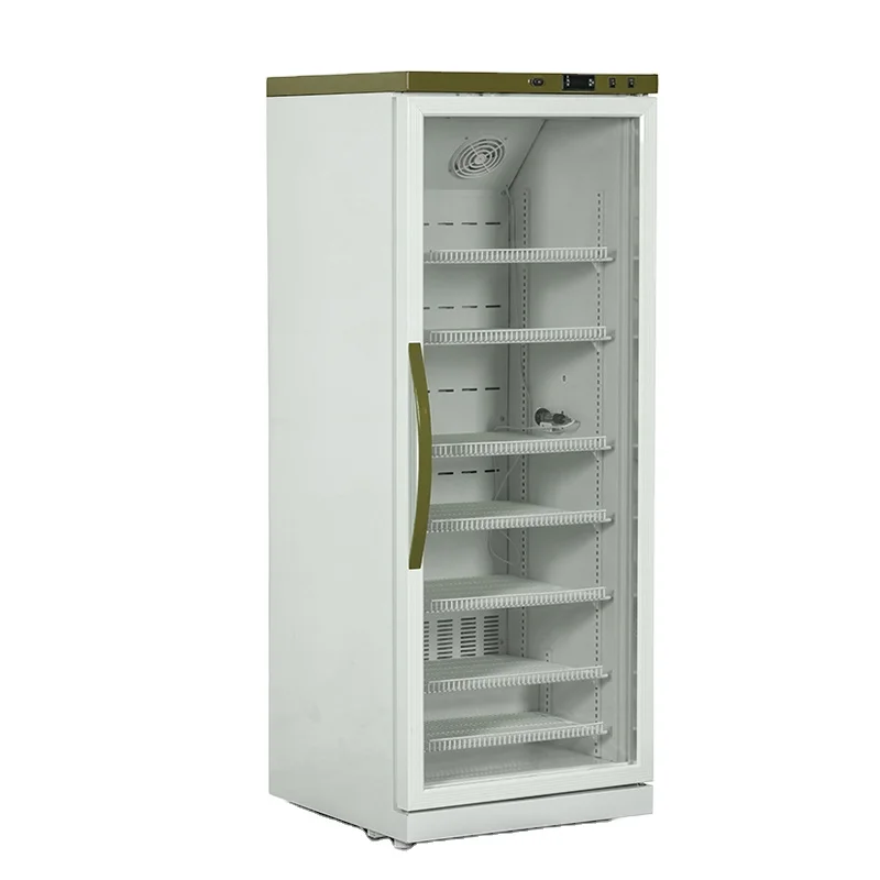Medical Refrigerator Glass Door Fridge 2~8 Degree Upright Pharmacy Refrigerator