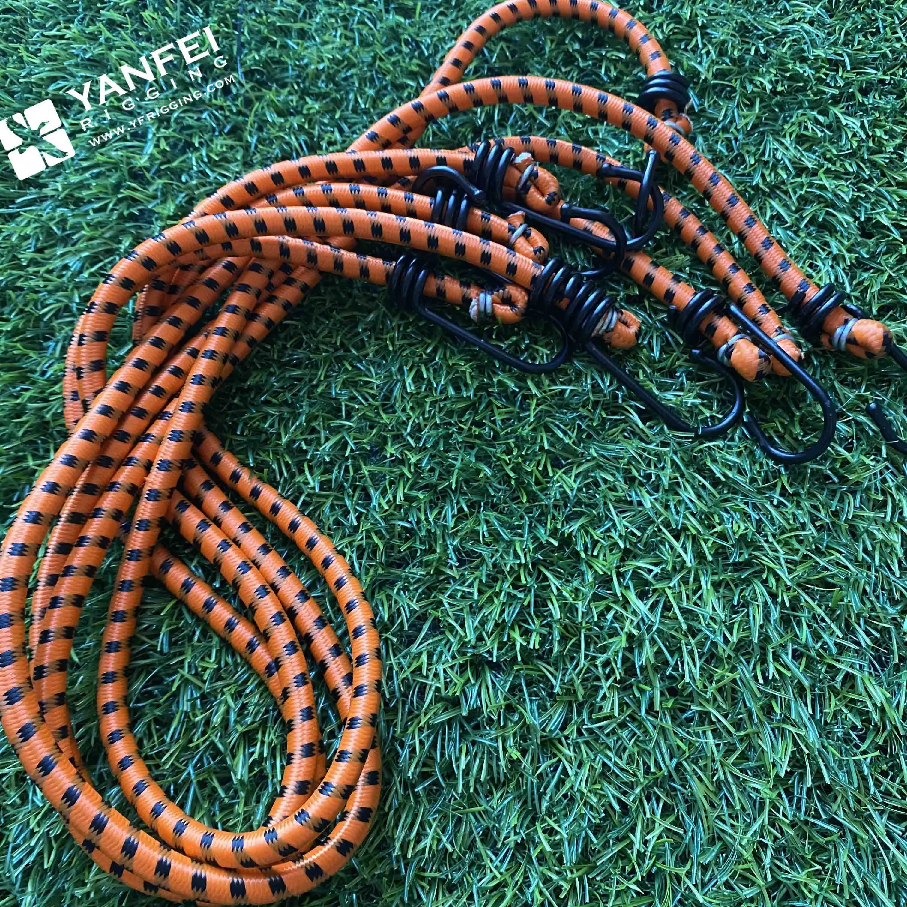 elastic bungees with steel hooks.