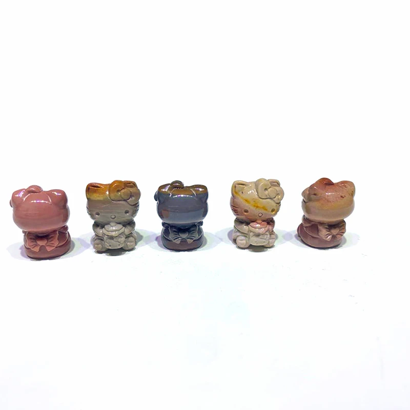 wholesale natural crystal hello kitty sculpture gemstone Alxa agate jade hello kitty carving for gift