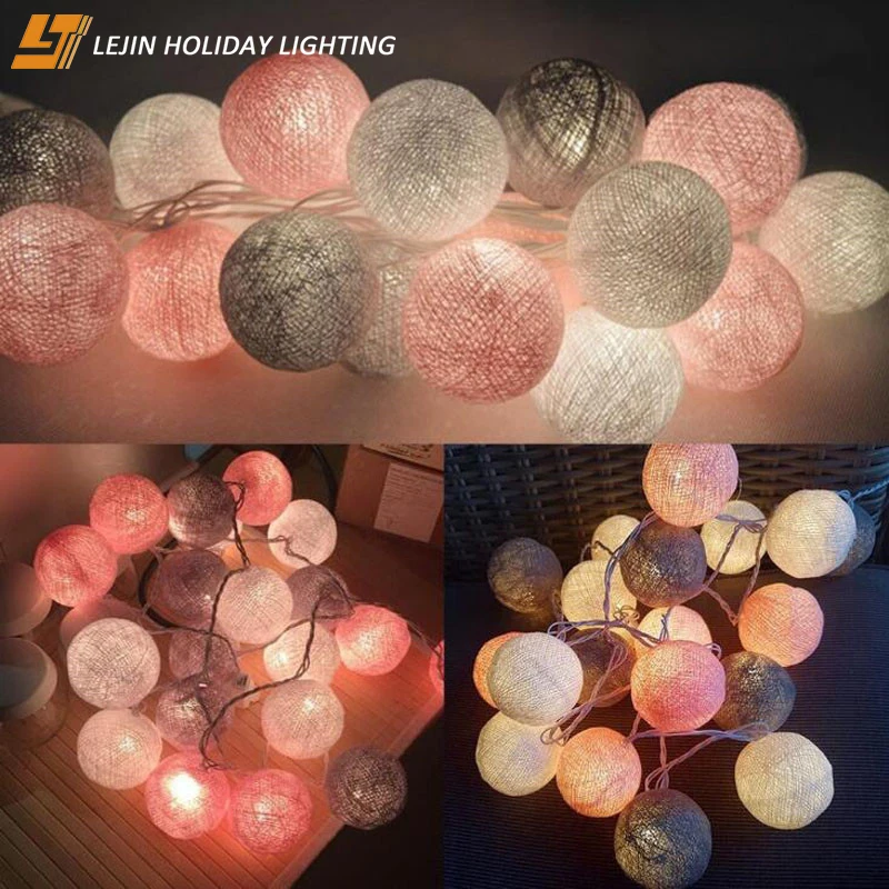 colorful  christmas cotton ball LED string lights for tree decoration