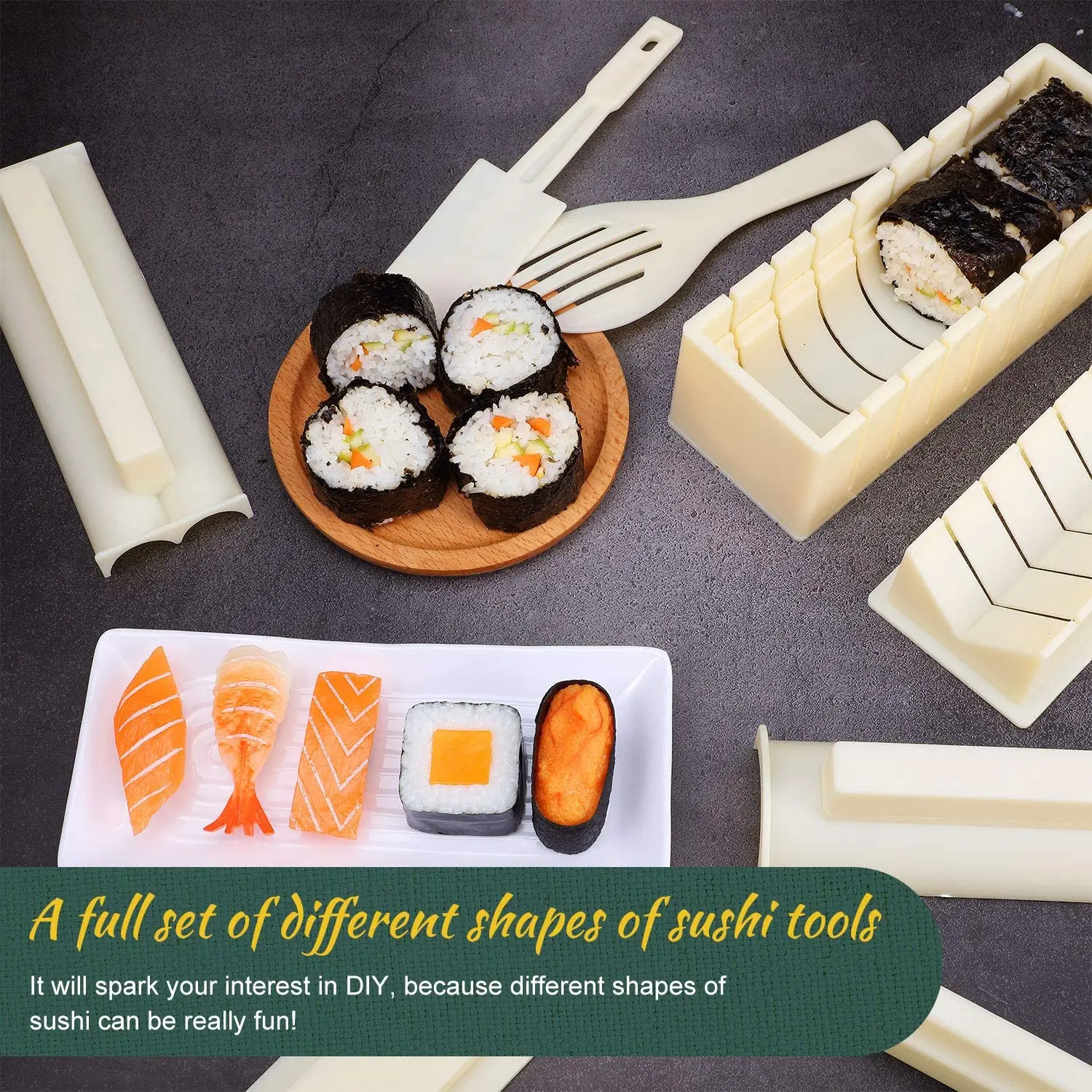 10 Pieces Sushi Making Set Plastic Sushi Maker Sushi Rice Roll Mold Shapes White DIY Homemade