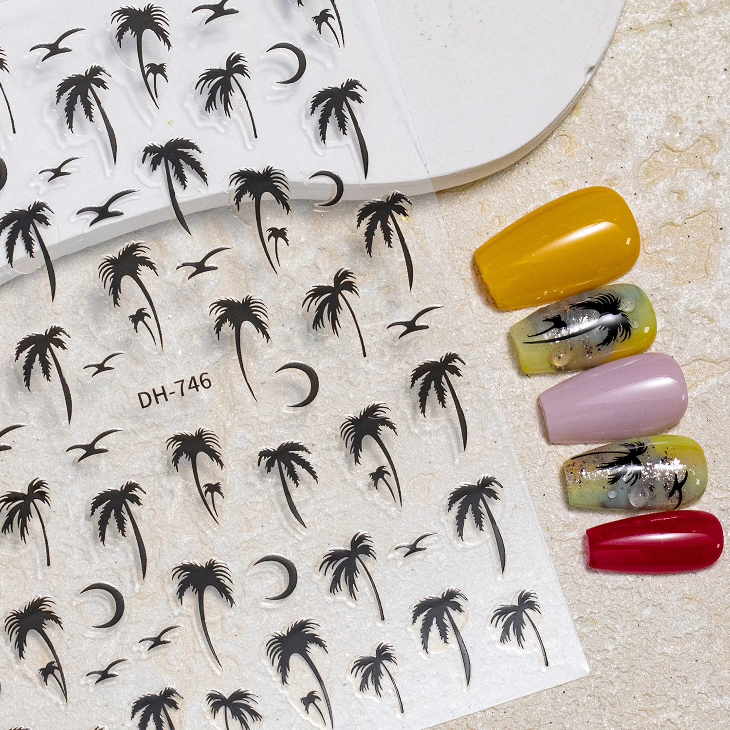 Summer ocean wave 5d nail art stickers starfish shell coconut palm tree beach vacation sliders charms decals nail art stickers