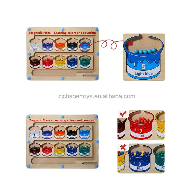 CHAOER 2024 Wooden Color Number Magnet Maze Juguetes Montessori Educational Puzzle Board Activity Slot Toys for Child Boys Girls