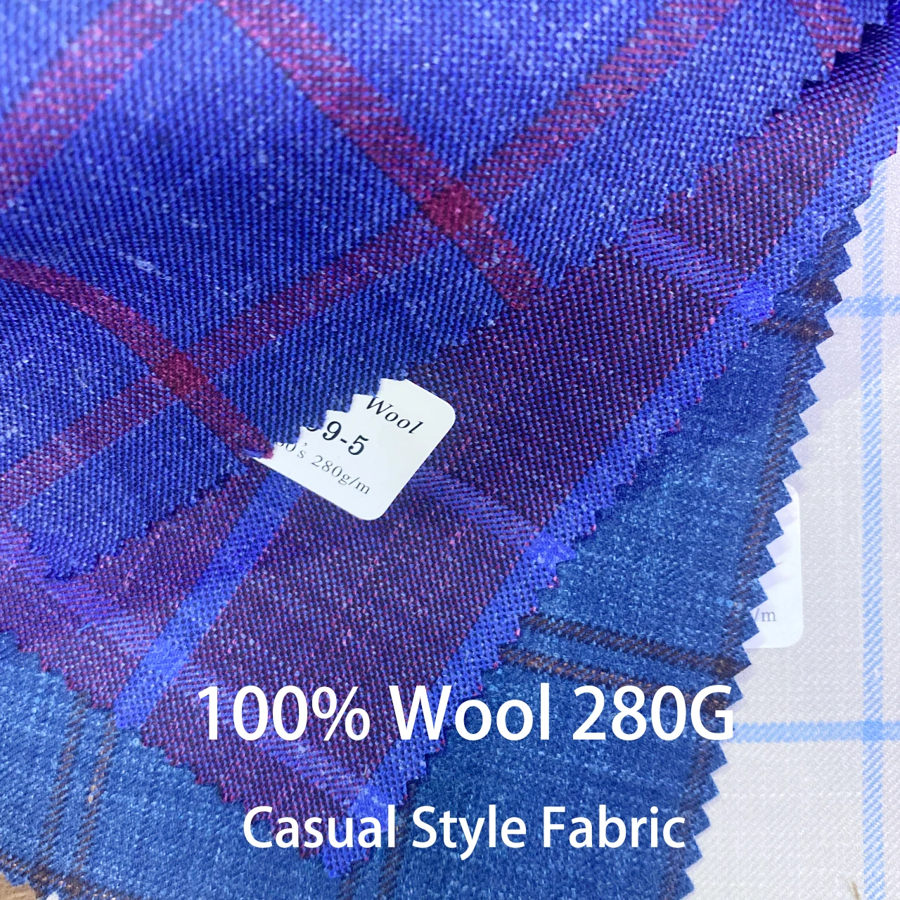 High Quality 100% Wool Check  Custom Suit Fabric  280G Plaid Woolen Bespoke Casual Style Tailor Suit Fabric